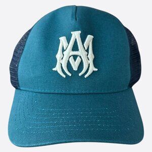 Amiri Blue & White MA Logo Trucker Hat